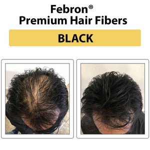 Using Febron Premium Hair Fibers in Black shade to instantly cover thinning hair and create a natural full look