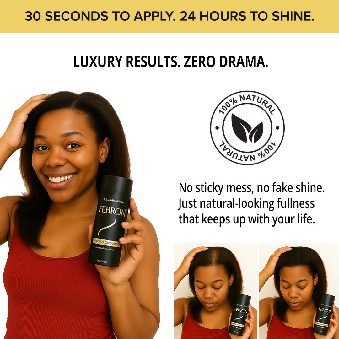 Hair transformation results with FEBRON Hair Building Fibers in dark brown